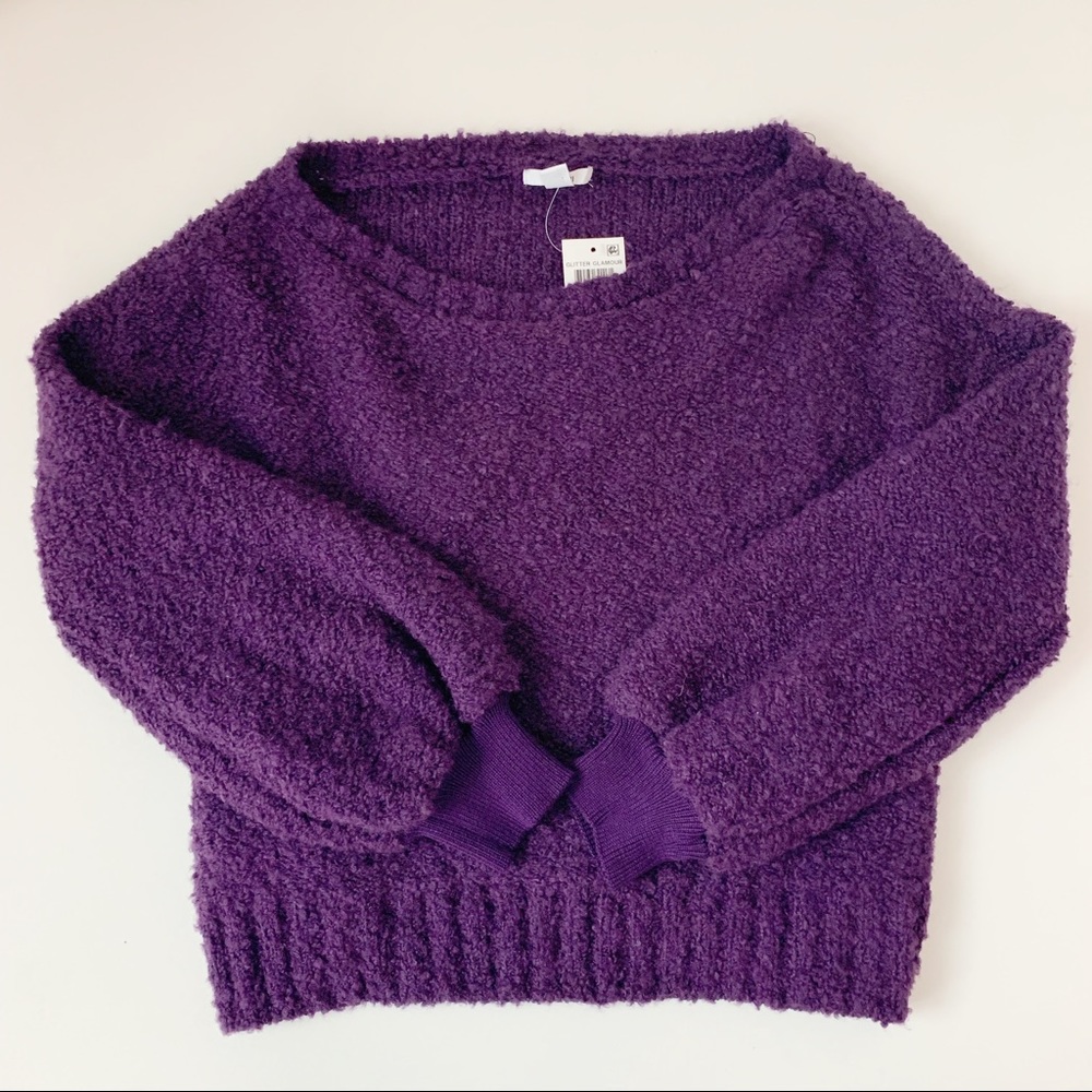 Bar III Bishop Sleeve Textured Sweater Purple